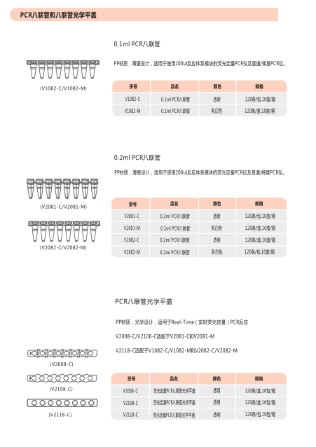 上海PCR 8联排0.1mlPCR八联管V1082-C