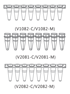 0.1ml 0.2ml平盖透明荧光定量PCR8联排V1082-C V2081-C
