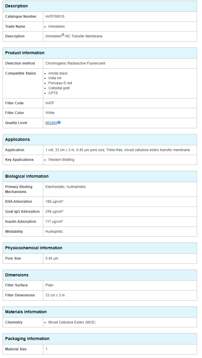 默克密理博孔径0.45um硝酸纤维素NC卷膜 实验室耗材HATF00010